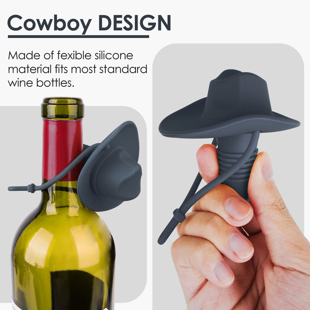 Linkidea 2 Pack Silicone Cowboy Style Bottle Stoppers, Reusable Fun Cap Sealers to Keep Drinks Fresh, Unique Gifts for Boyfriend, Dad, Friends (Dark Gray)