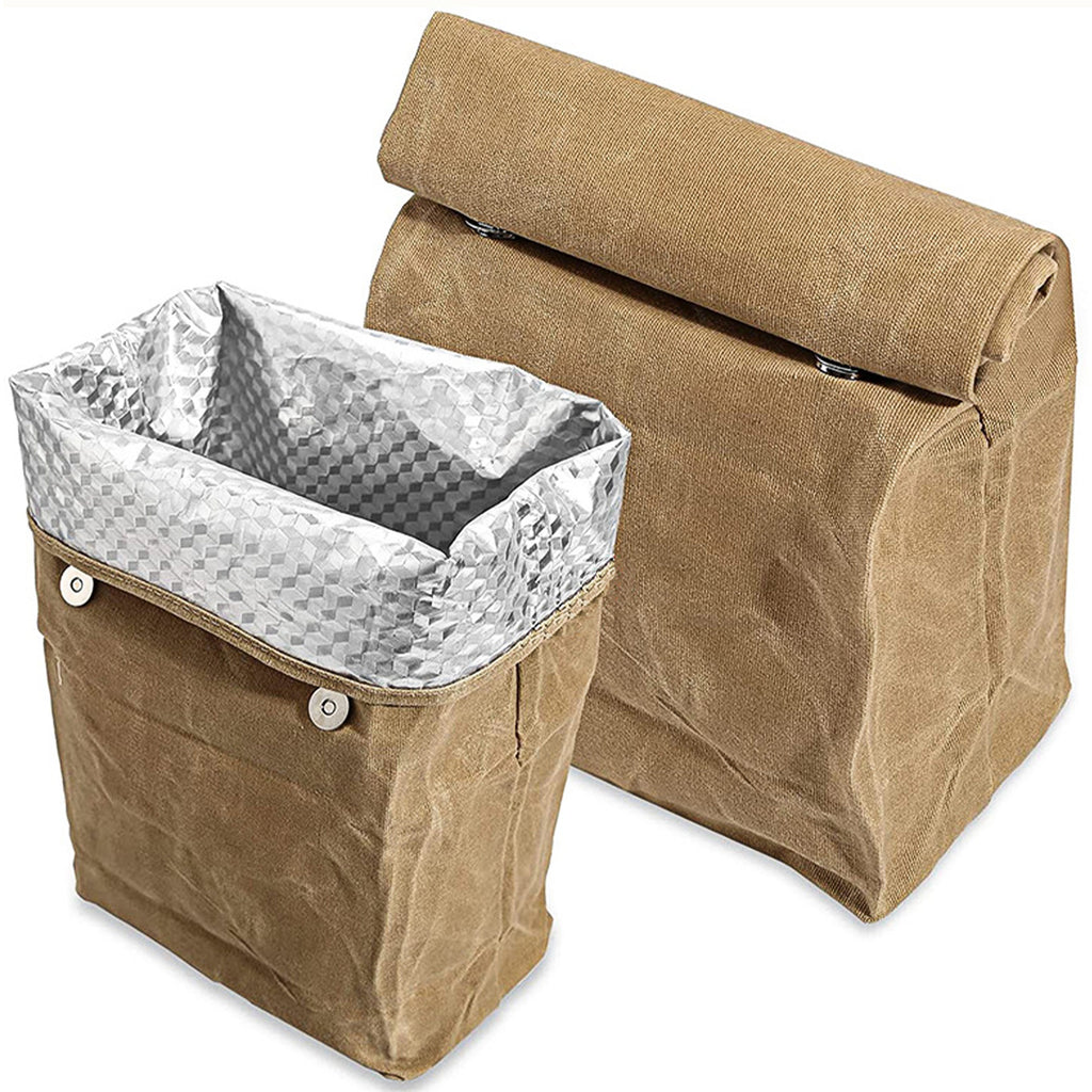 Linkidea Wax Canvas Lunch Bag, Waterproof Firm Storage Container for Food, Reusable Large Capacity Insulated Sack Fits Picnic, Work, Portable Organizer for Men & Women (Brown)