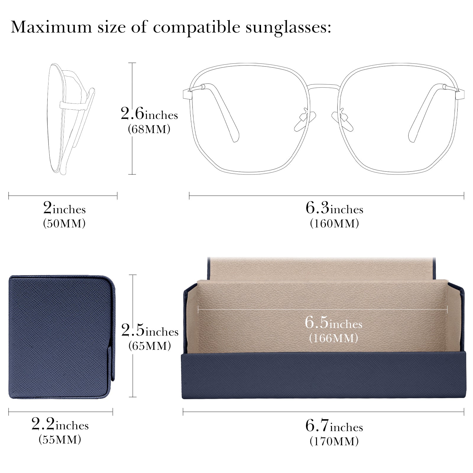 Extra Large Hard Shell Sunglasses Case, Oversized Sun Glasses Storage Organizer Compatible with Carrera 1052/S/274/S/Champion QUAY NOTORIOUS/IN PURSUIT/MAIN CHARACTER (XXL/Blue)