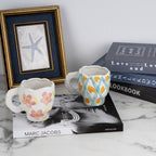 Linkidea Ceramic Coffee Mug, 12oz/350ml Hand-Painted Irregular Coffee Cup, Novelty Teacups with Handles for Beer, Latte, Hot Cocoa, Microwave and Dishwasher Safe (Pink Flower)