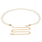 Chain Belt for Women, Gold and White Faux Pearl Waistbands, 31.5-43 Inch Adjustable Body Decorate for Dresses, Party, Casual Wear, Fashion Jewelry Accessory