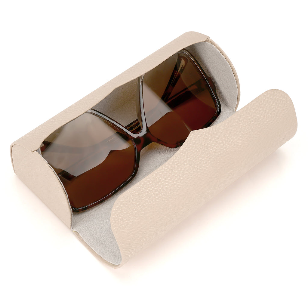 Extra Large Hard Shell Sunglasses Case, Vegan Leather Sun Glasses Storage Organizer Compatible with Rayban RBS0101S/RB8097/RB8089 (XL / Beige)