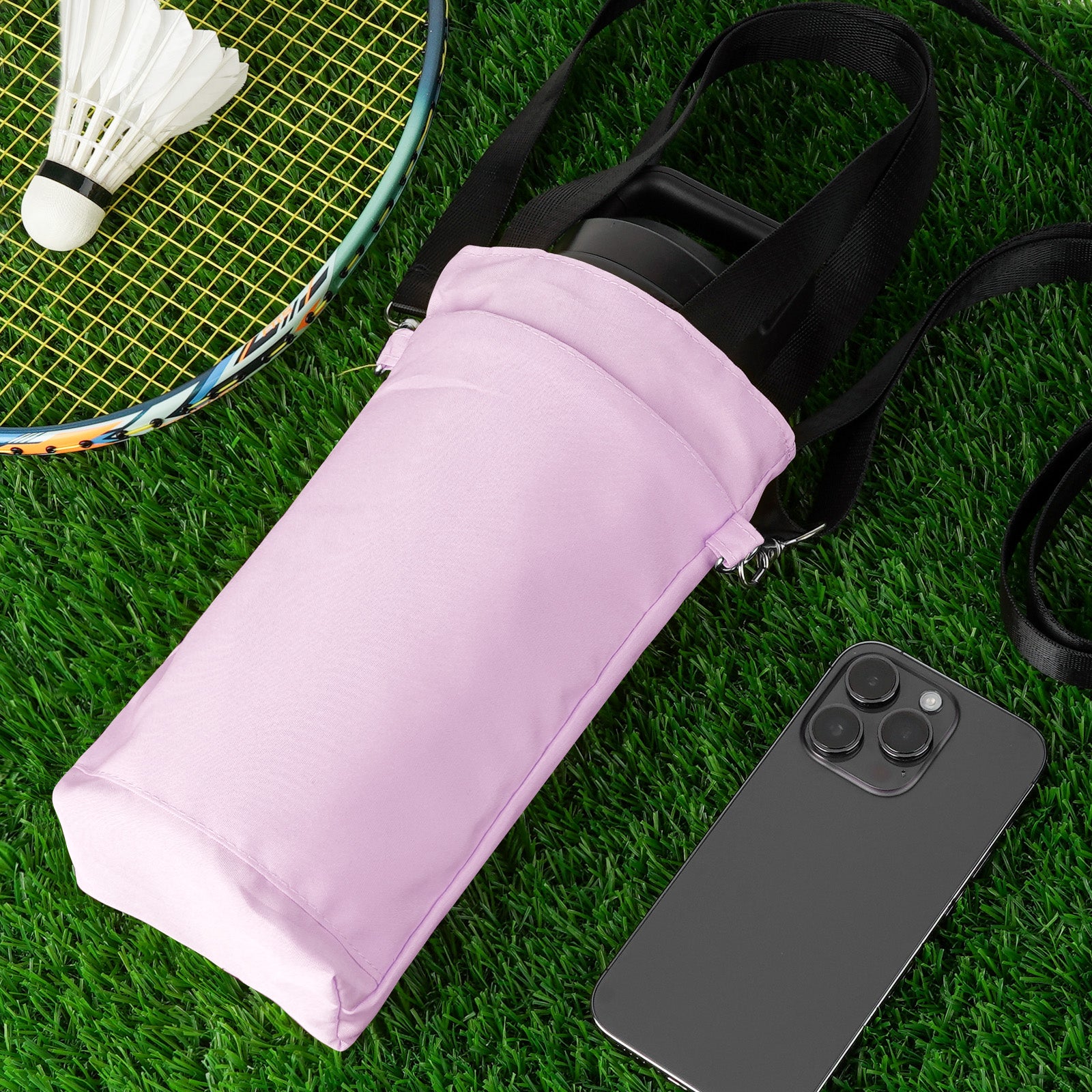 Linkidea Water Bottle Carrier with Strap Compatible with YETI Rambler Bottle 18oz, Owala FreeSip 24oz, Lightweight Waterbottle Sling Bag Holder with Shoulder Strap for Travel, Pink