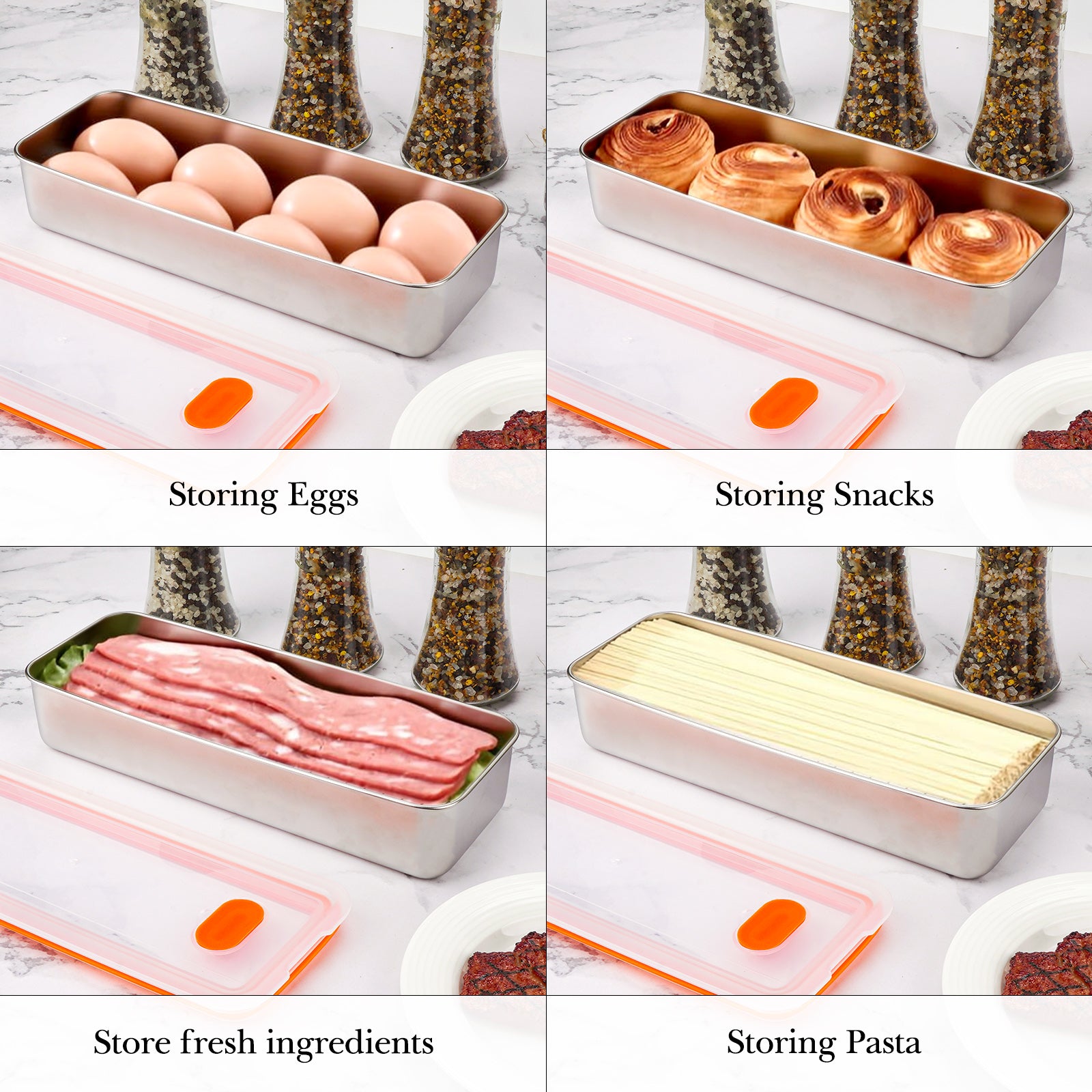 Linkidea 304 Stainless Steel Refrigerator Organizers and Storage, Bacon Fridge Organizer, Deli Meats Kitchen Storage with Lid