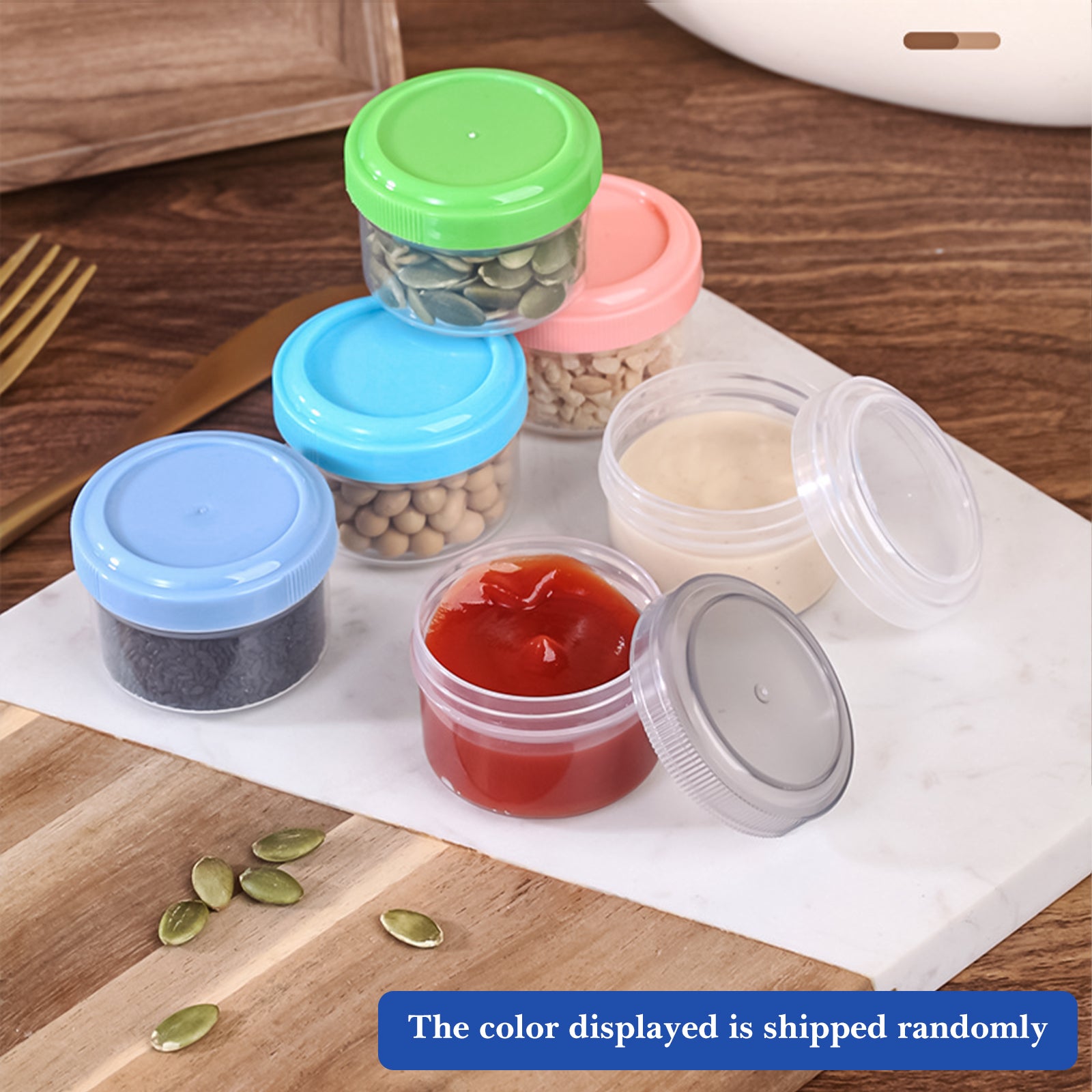 Linkidea 6 Packs Salad Dressing Container to Go, 1.1 oz Condiment Containers with Lids, Leakproof Reusable Small Sauce Containers for Meal (Multi-Color)