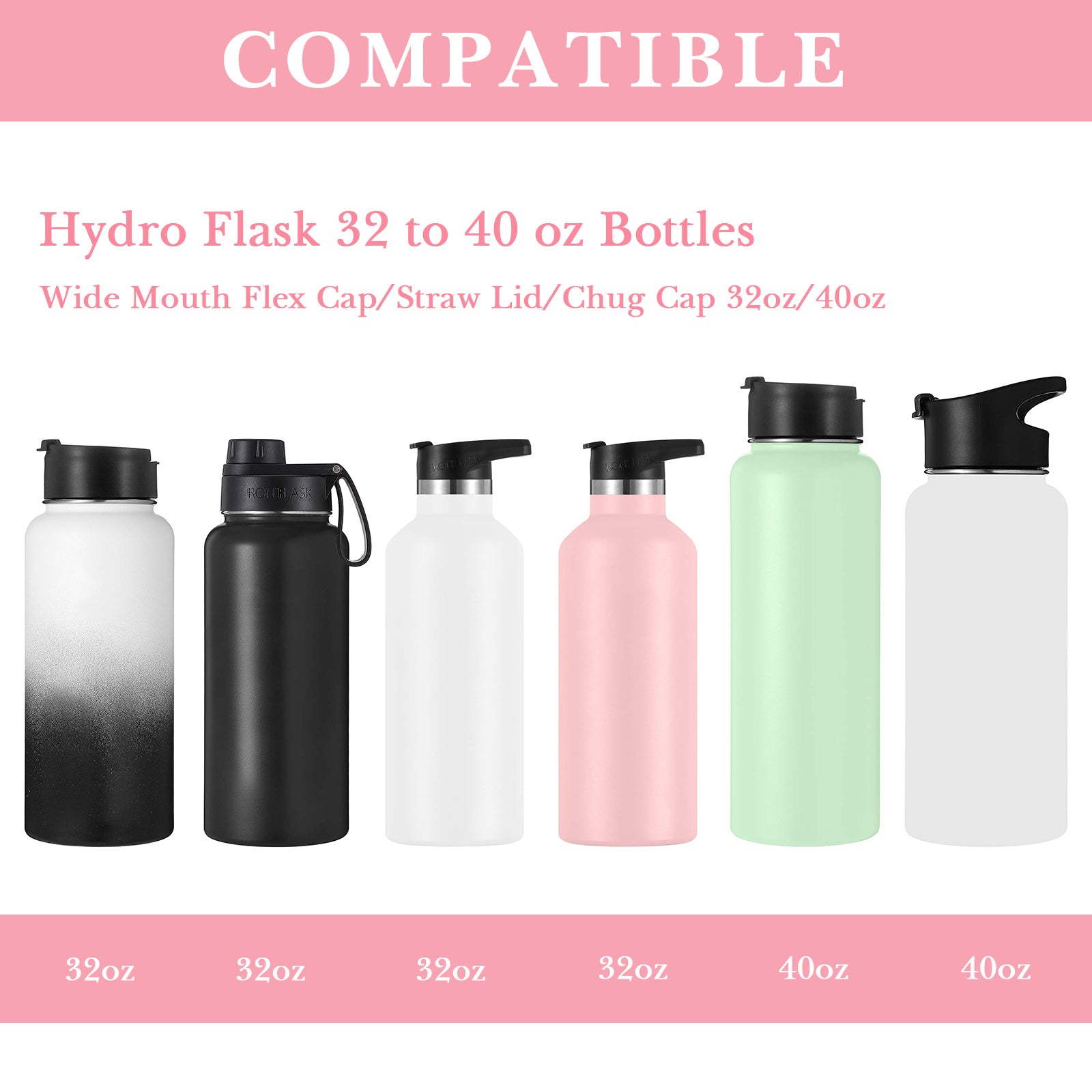 Linkidea Water Bottle Boot Compatible with IRON °FLASK Wide Mouth 32oz/40oz, Narrow Mouth 32oz, Silicone Bottle Bottom Sleeve Cover Protector, Bottle Bumper (Light Pink / 2 Pack)