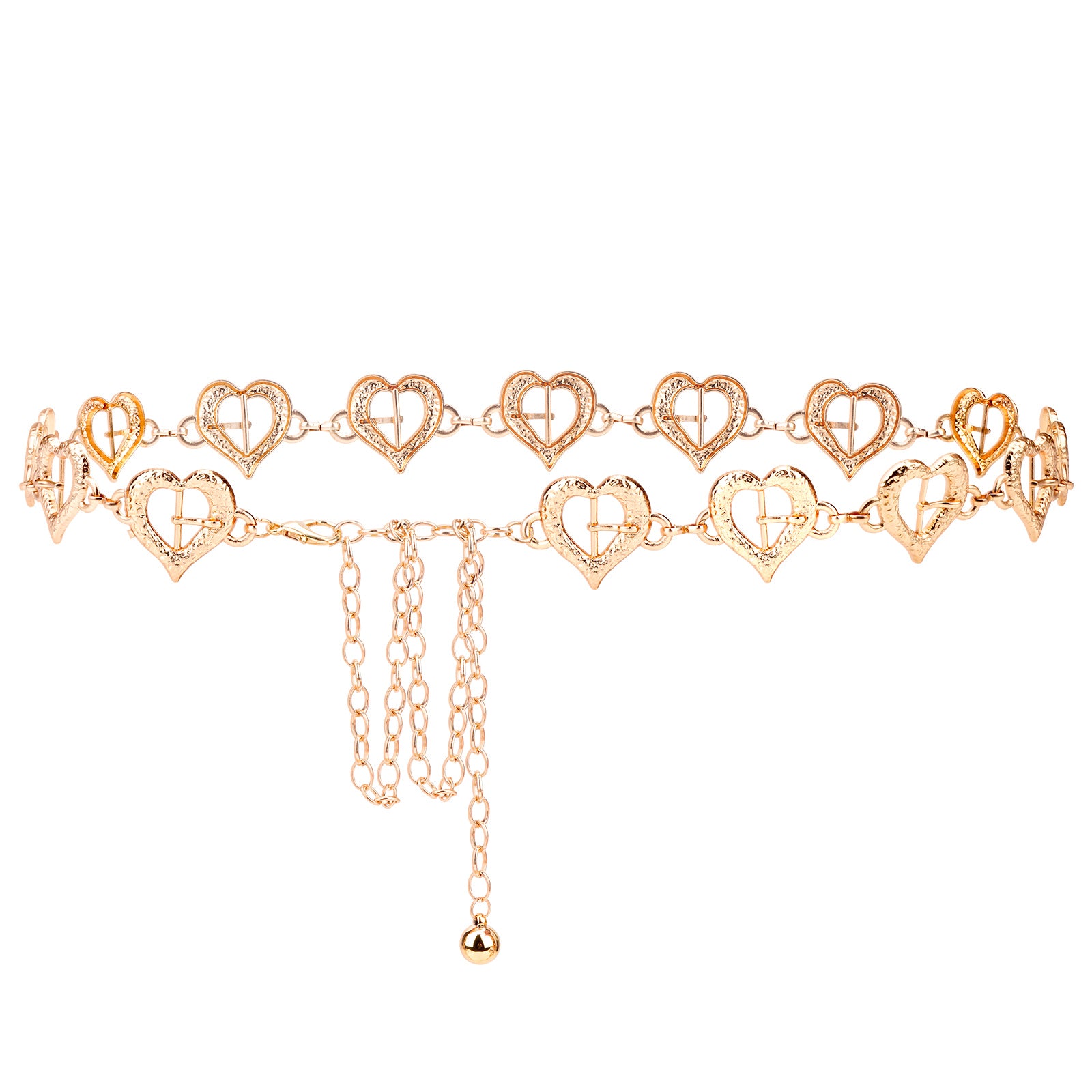 Plus Size Chain Belt for Women, Gold Metal Chain Belt Women Belly Waist Chains, Extra Long Body Chain, 47 Inch Adjustable Chunky Belt Chain (Love Buckle Style)