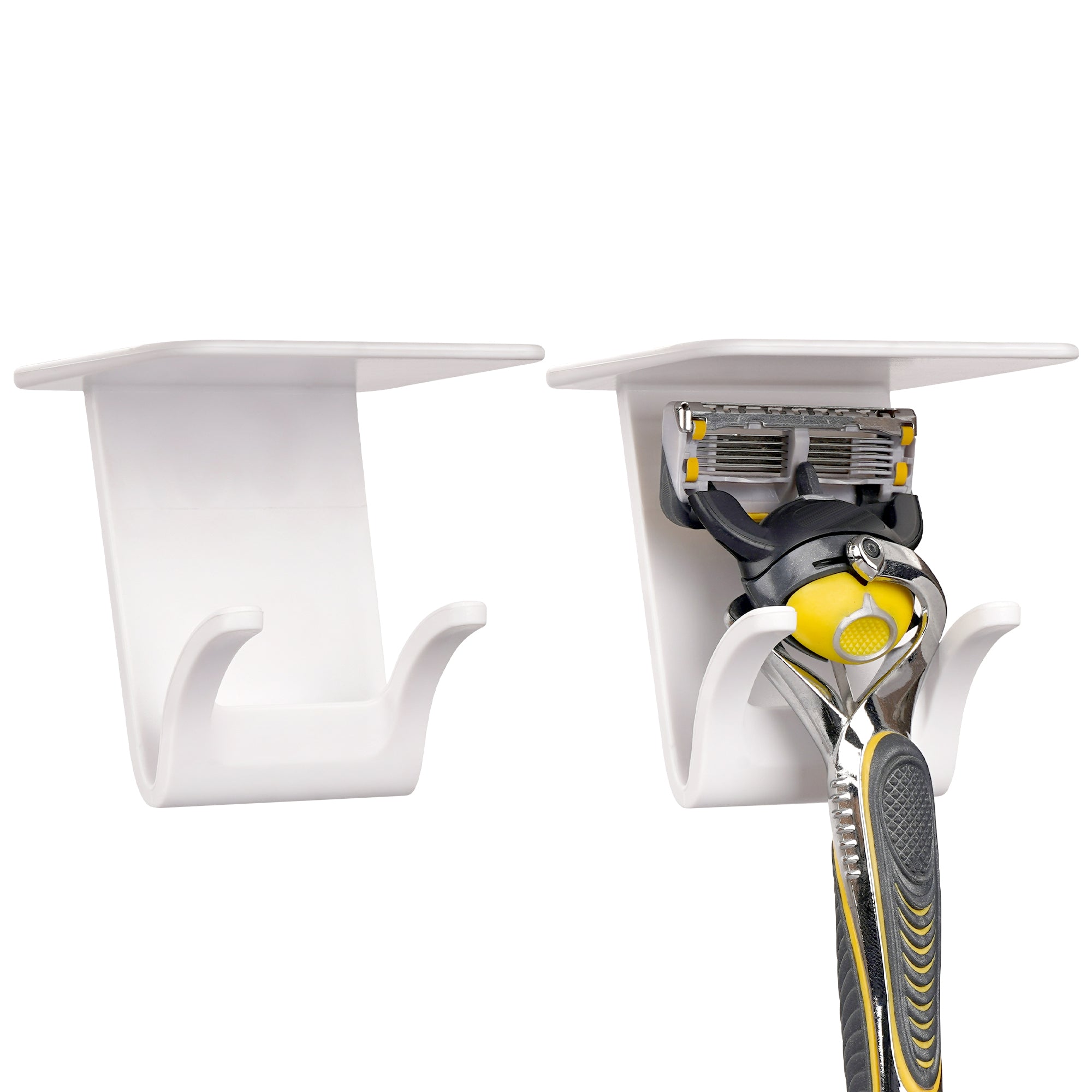 Linkidea 2 Pack Plastic Razor Holder Stand, Universal Compatible with Gillette Fusion 5 ProGlide, SkinGuard, Venus, Harry's Dorco, Bathroom Razor Hook Organizer (White)
