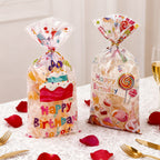 Linkidea 100 Pcs Birthday Treat Bags with 120 Gold Twist Ties, Clear Plastic Goodie Bags for Candy, Cookies, Party Favors, Birthday Supplies