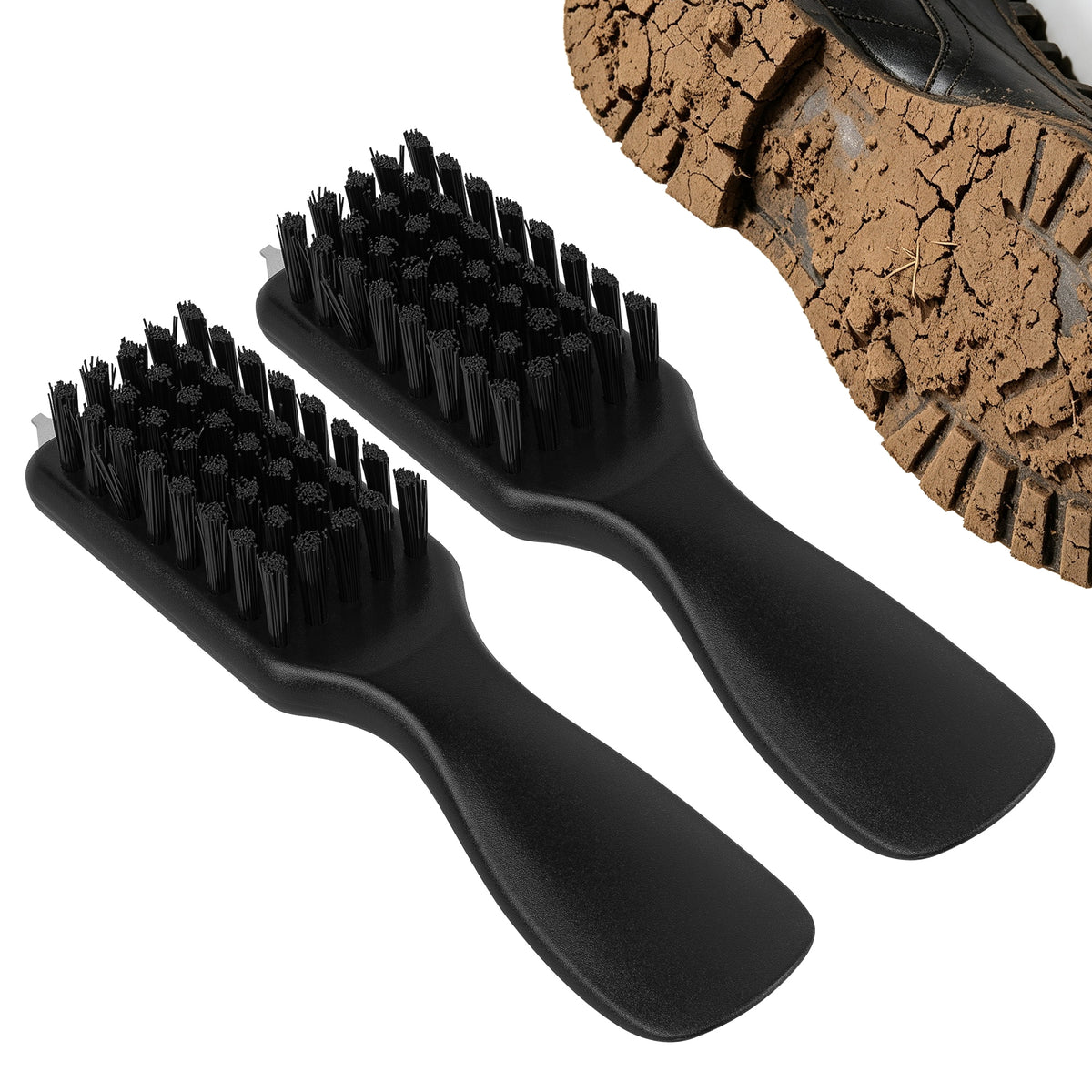 Linkidea Shoe Cleaning Brush Set of 2 with Built-in Dirt Scraper, Stiff Bristle Shoe Brush with Ergonomic Handle, Multi-Purpose Cleaning Brush for Sneakers, Boots, Leather and Household Use