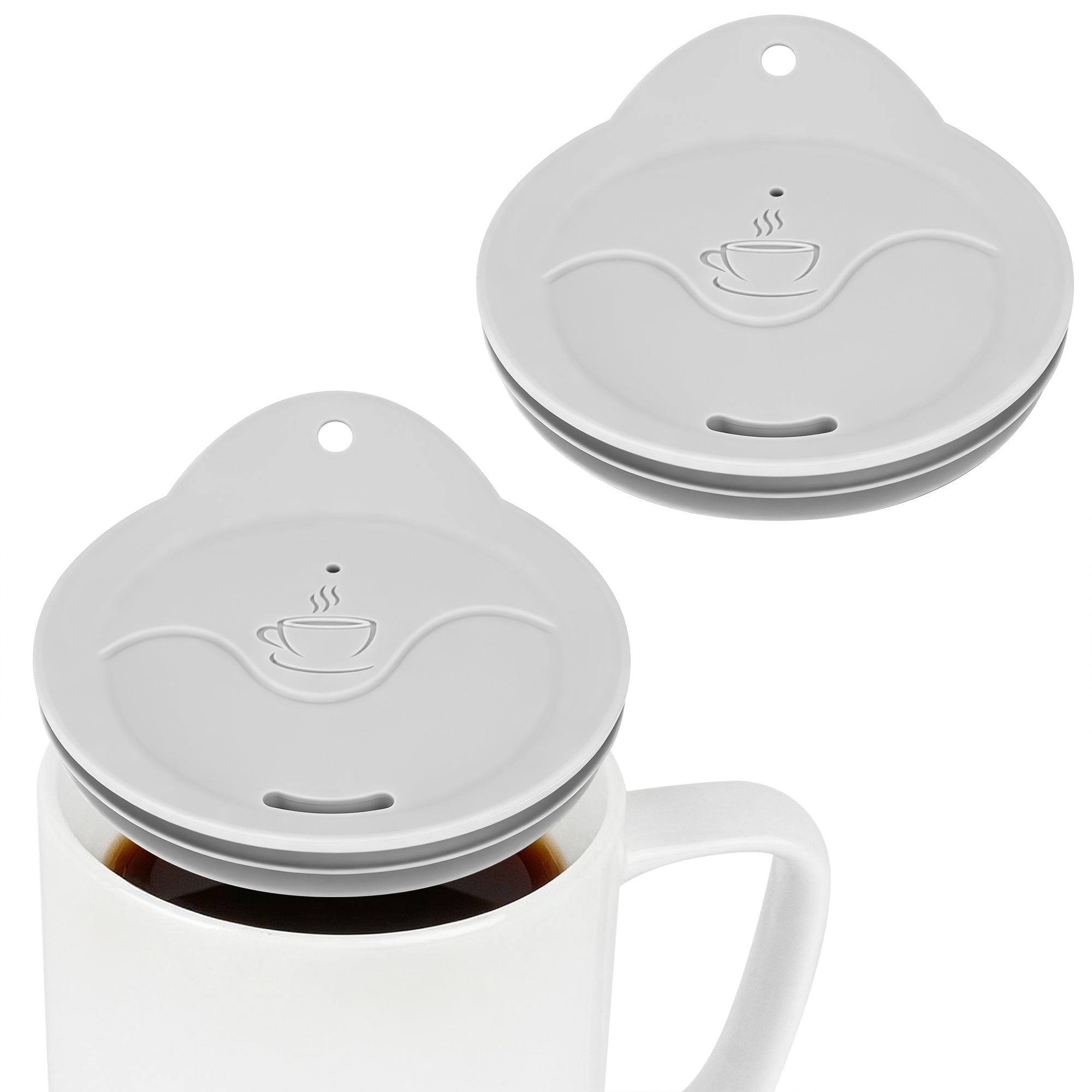 Linkidea 2 Pack Silicone Coffee Mug Lid for 3"(76mm) to 3.4"(86mm) Inside Diameter Mugs, Splash Resistant Replacement Mug Lid for Home, Office, Travel, Dishwasher-Safe (Grey)