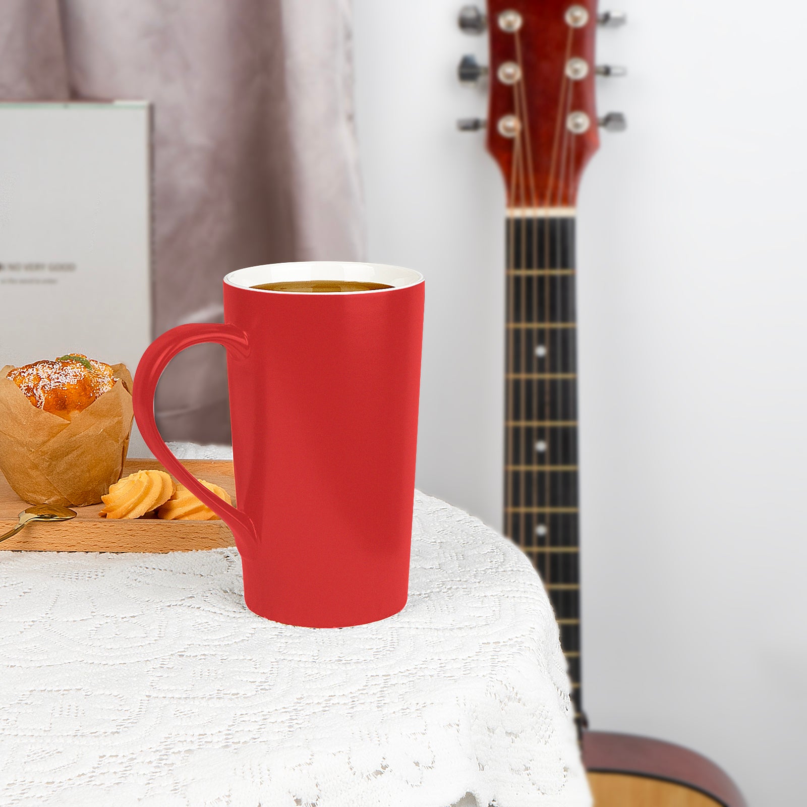 Linkidea 20oz Extra Large Tea and Coffee Mugs, Set of 2 Ceramic Tall Coffee Mugs with Handles, Teacups Large Capacity Cup for Latte, Beer, Hot Cocoa, Microwave and Dishwasher Safe, Red