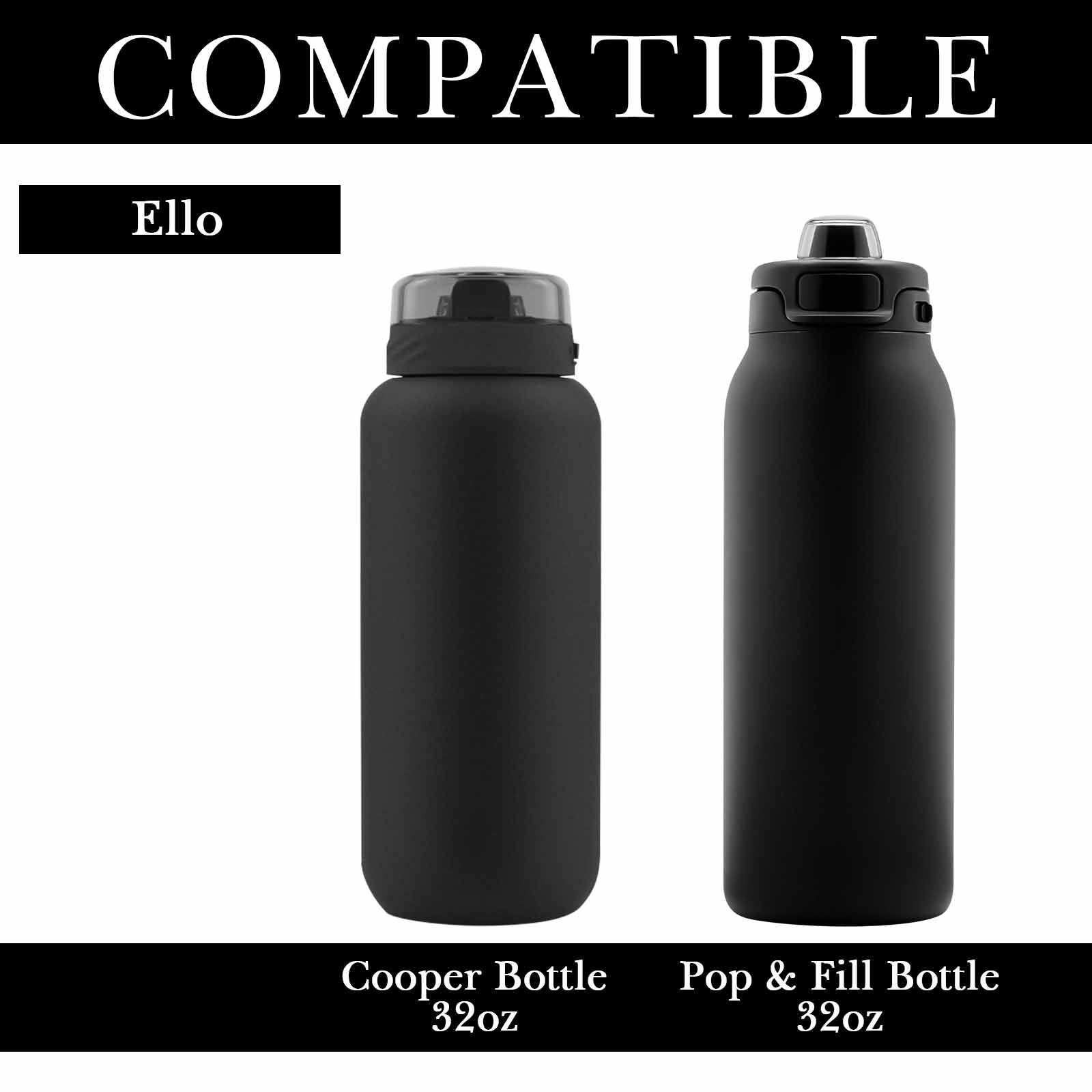 Linkidea 2 Pack Water Bottle Boot Compatible with Ello Cooper / Pop & Fill Bottle 32oz, Silicone Anti-Slip Bottle Bottom Sleeve Bumper Protector (Black)