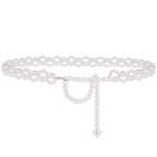 Plus Size Chain Belt for Women, White Pearl Stretchable Extra Long Body Chain, 51 Inch Max Flexible Adjustment Fashion Jewelry Accessory
