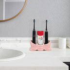 Linkidea Countertop Electric Toothbrush Holder for Bathroom, Bowtie Ceramic Vanity Organizer Stand Compatible with Oral-B iO Series, Philips Sonicare ProtectiveClean (Pink)