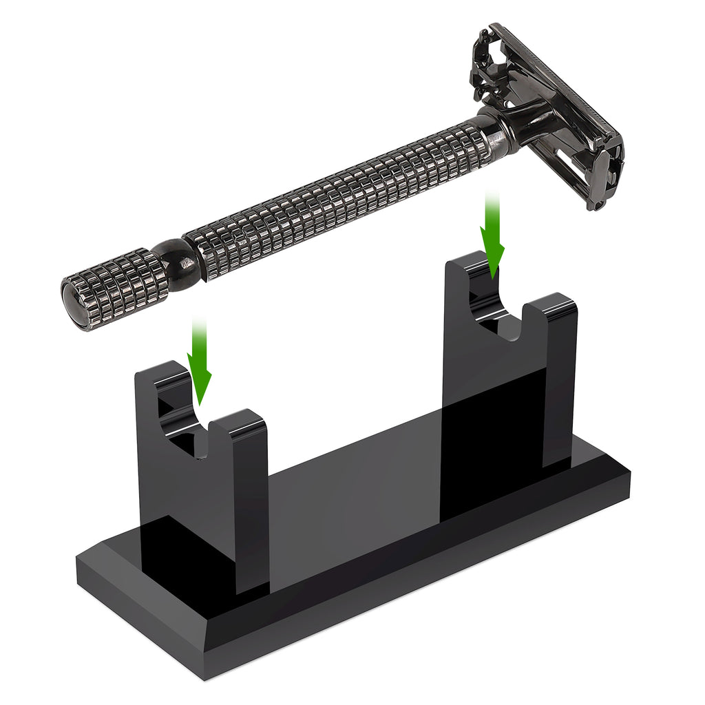 Linkidea Acrylic Men's Razor Stand, Stable Bathroom Holder for Safety Razors, Easy Clean, Compatible with Viking Blade Chief & Shaving Revolution Razors (Black)