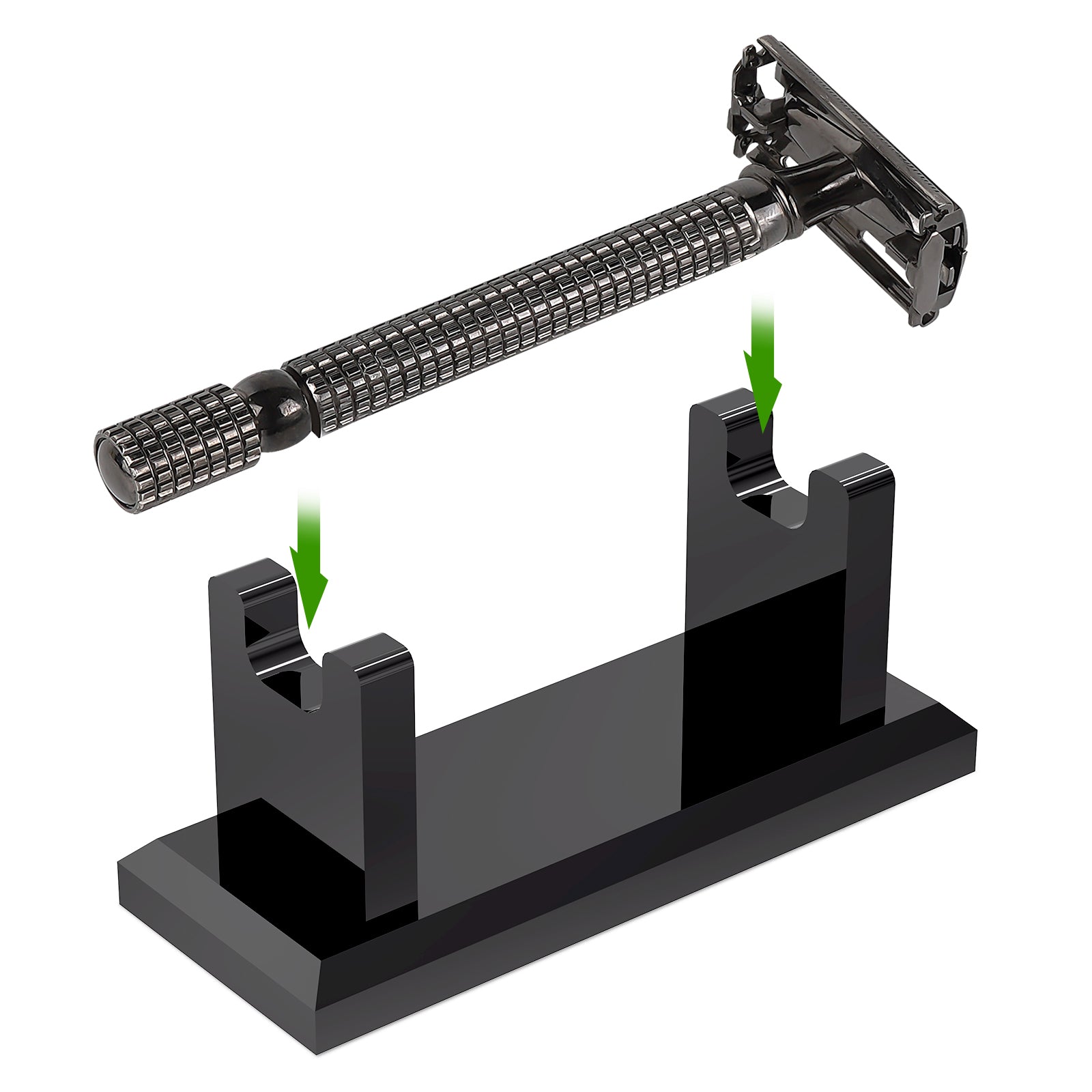 Linkidea Acrylic Men's Razor Stand, Stable Bathroom Holder for Safety Razors, Easy Clean, Compatible with Viking Blade Chief & Shaving Revolution Razors (Black)