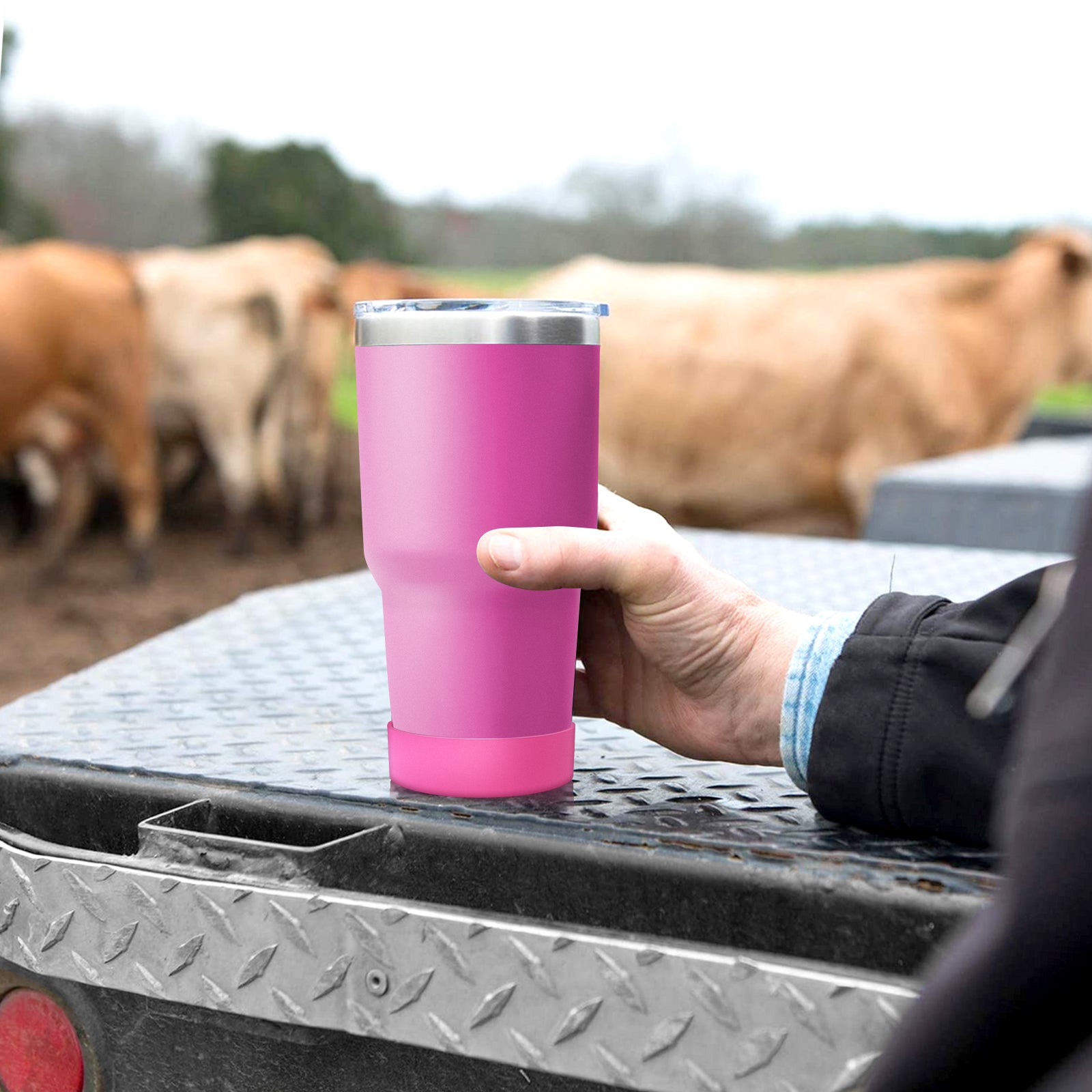 Linkidea 2 Pack Water Bottle Boot Compatible with YETI Tumbler 20oz/30oz, Travel Mug 20oz/30oz, Silicone Anti-Slip Waterbottle Bottom Sleeve Cover Protector (Pink)