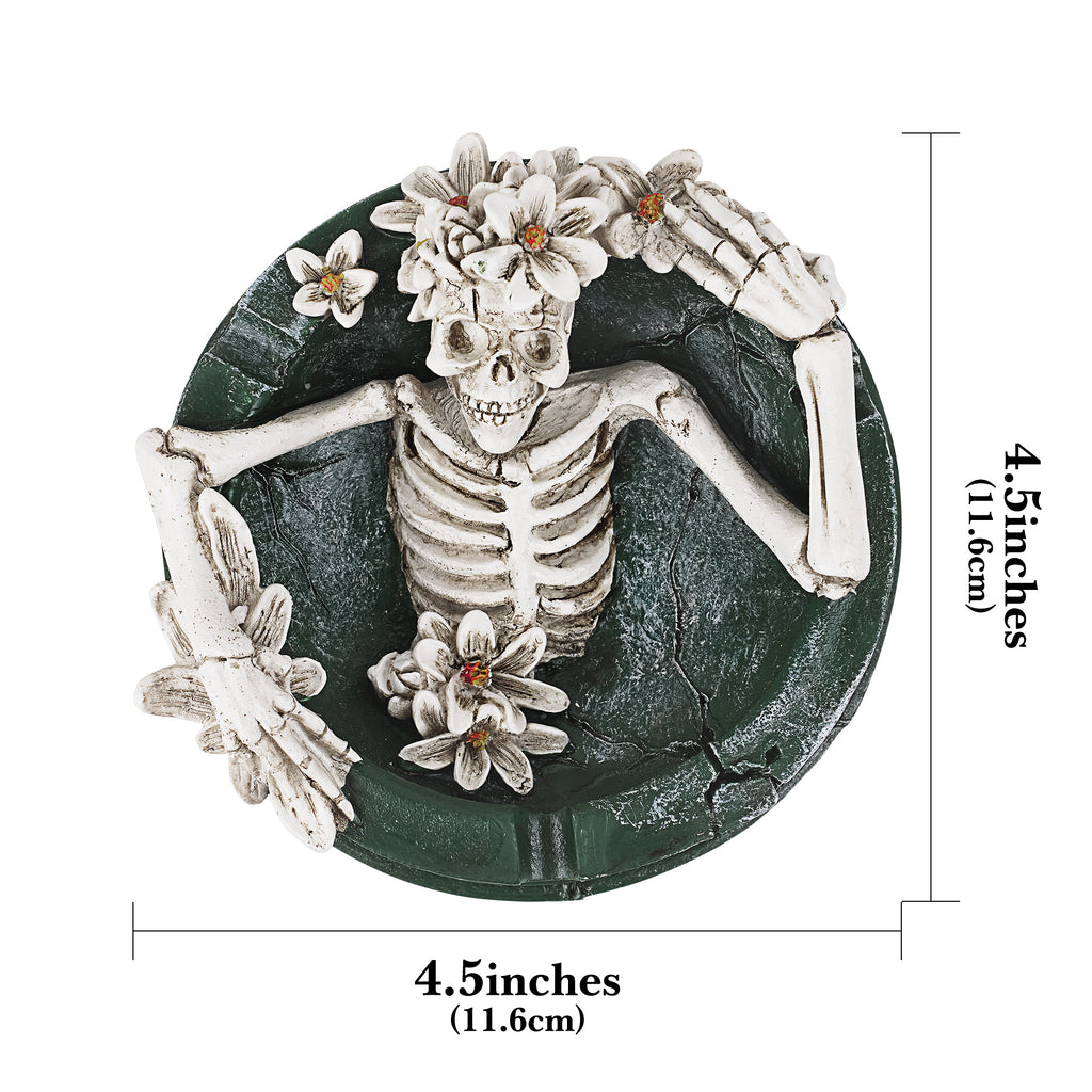 Linkidea 4.5-Inch Diameter Gothic Skull Ashtray with Floral Design, Durable Resin Cigarette Rest for Halloween Decoration & Gothic Home Decor, Smoking Accessory Gift for Smokers