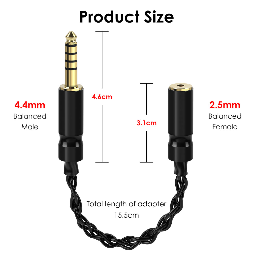 Linkidea 4.4mm Balanced Male to 2.5mm Female Headphone Adapter Cable, Silver-Plated Copper Audio Converter for HiFi DAC, DAP & Headphone Amplifier, 15.5cm