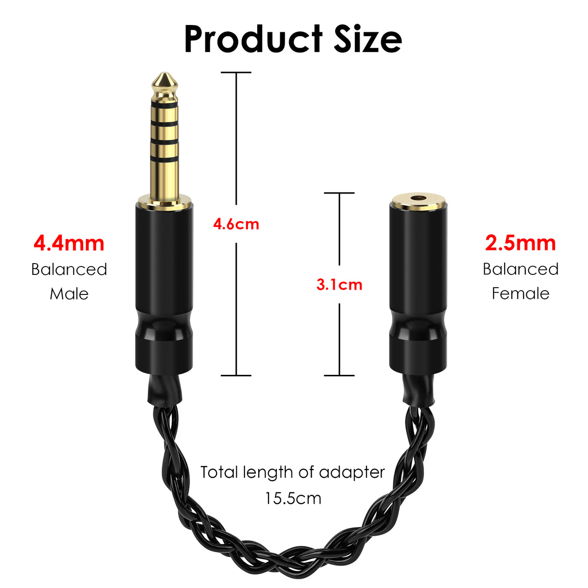 Linkidea 4.4mm Balanced Male to 2.5mm Female Headphone Adapter Cable, Silver-Plated Copper Audio Converter for HiFi DAC, DAP & Headphone Amplifier, 15.5cm