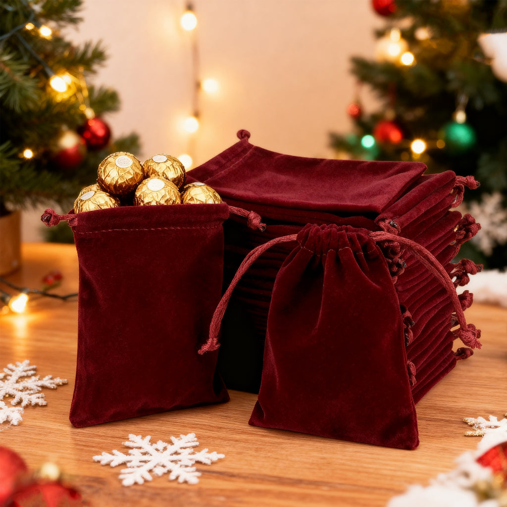Linkidea 25 Pcs Velvet Drawstring Bags, Burgundy Small Gift Pouches for Jewelry, Candy, Wedding, Luxury Gift Pouches for Favors, Party, Christmas Packaging