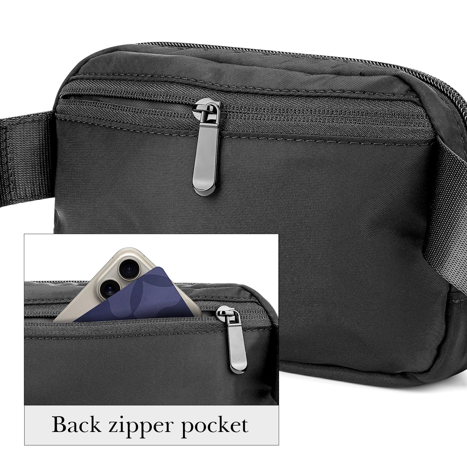 Extra Long Strap Fanny Pack, 60 Inch Max Adjustable Plus Size Crossbody Bag, Extended Length Waist Bag, Everywhere Belt Bag 1L, Black