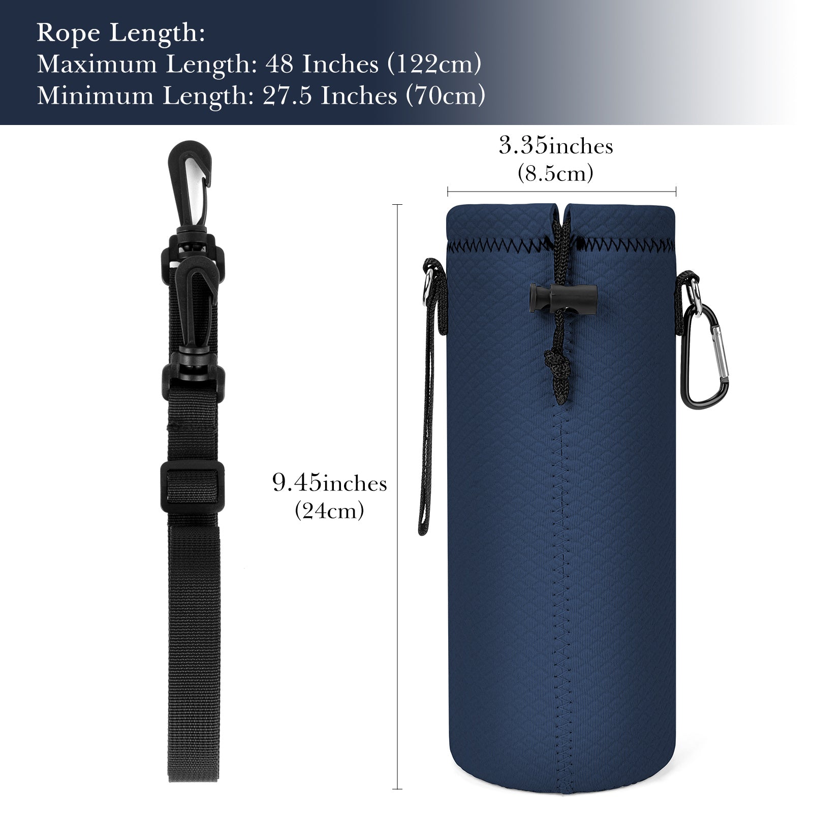Linkidea Water Bottle Carrier with Strap Compatible with YETI Rambler Bottle 26oz/36oz, Waterbottle Sling Bag Holder with Shoulder Strap, Navy Blue
