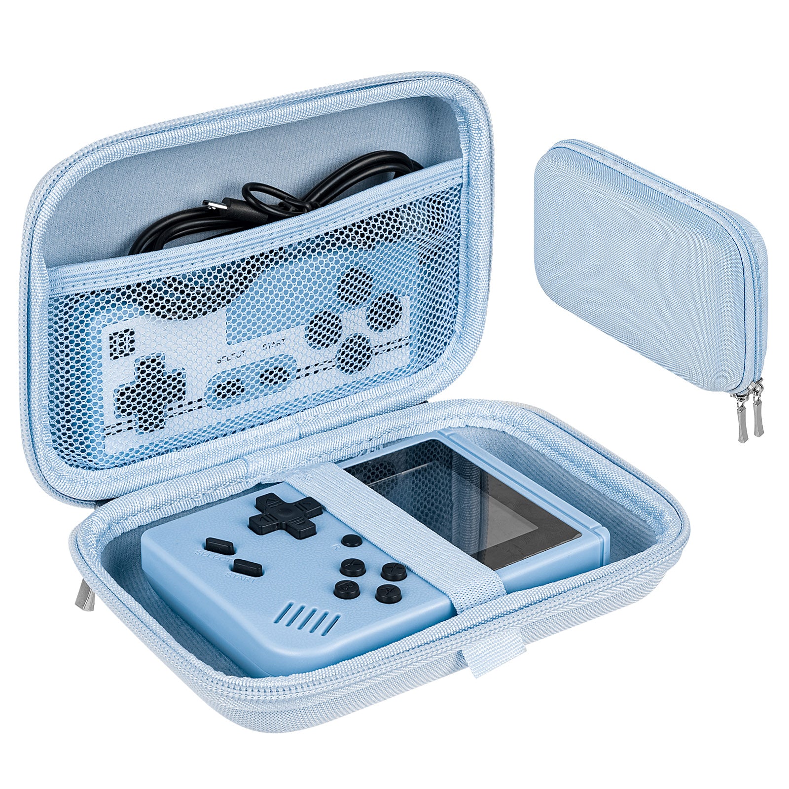 Linkidea Handheld Game Console Carrying Case, Protective Travel Retro Mini Game Player Box for Charging Cable, Earpods, Batteries and Accessories (Blue)