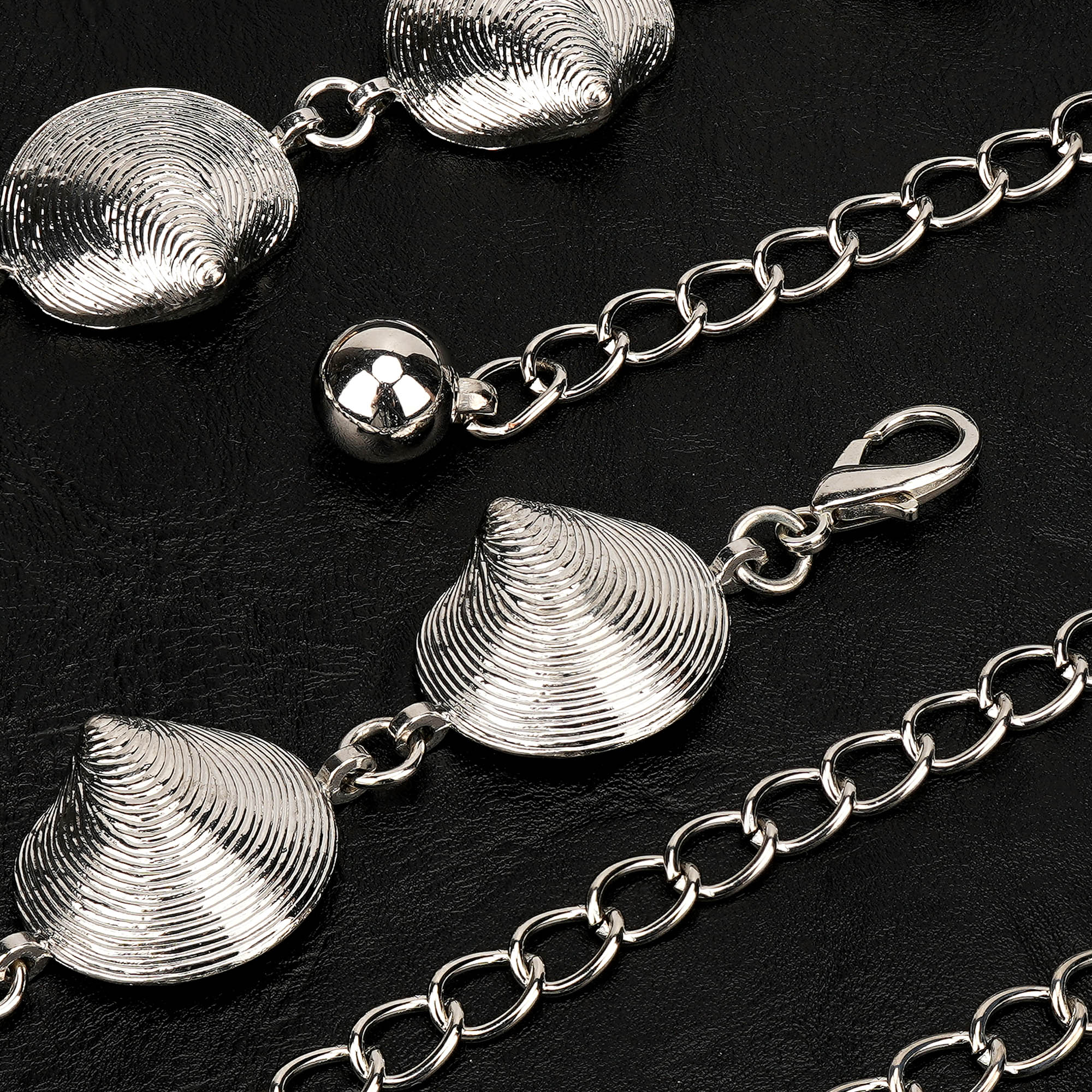 Plus Size Chain Belt for Women, Extra Large Metal Silver Shell Waist Belt, Max 47 Inch Adjustable Chunky Body Chain for Dresses, Party, Casual Wear, Fashion