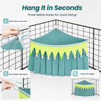 Corner Fleece Hideout Hammock for Small Animals, Cozy Hanging Cage Bed with Tassel Curtain, Soft Habitat Shelter with 3 Metal Hooks for Guinea Pigs, Rabbits, Rats, Ferrets, Chinchillas