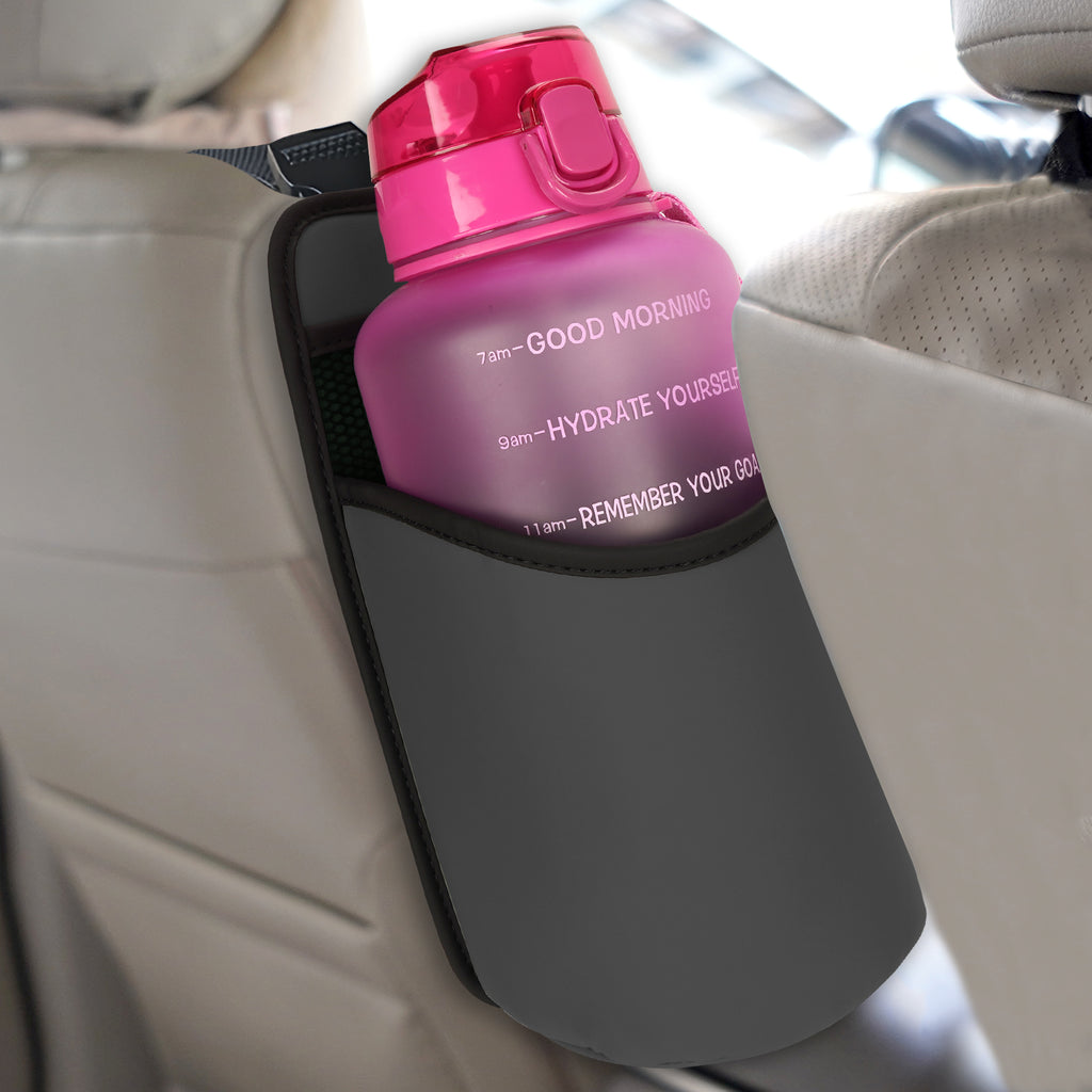 Linkidea Extra Large Car Seat Side Water Bottle Holder Compatible with EYQ 128oz, Hydracy Sport Bottle 78oz, Auto Seat Large Cup Hanging Bag with Mesh Pocket, Grey