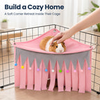 Corner Fleece Hideout Hammock for Small Animals, Cozy Hanging Cage Bed with Tassel Curtain, Soft Habitat Shelter with 3 Metal Hooks for Guinea Pigs, Rabbits, Ferrets, Chinchillas, Rats