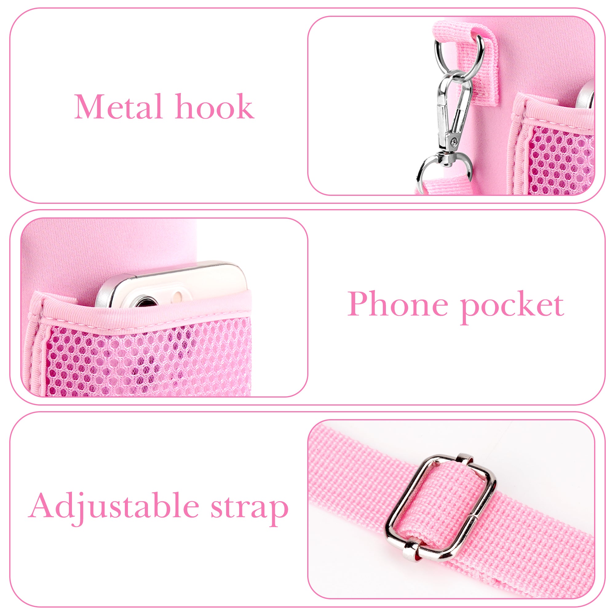Linkidea Water Bottle Carrier with Shoulder Strap Compatible with Owala FreeSip Bottle 24oz, Waterbottle Sling Bag Holder with Mesh Phone Pocket, Pink