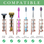 Linkidea Wall Mount/Countertop Toothbrush Holder for Shower, Stainless Steel Toothpaste Stand, 3 Slots Organizer Compatible with Colgate Extra Clean, Oral-B CrossAction (Rose Gold)