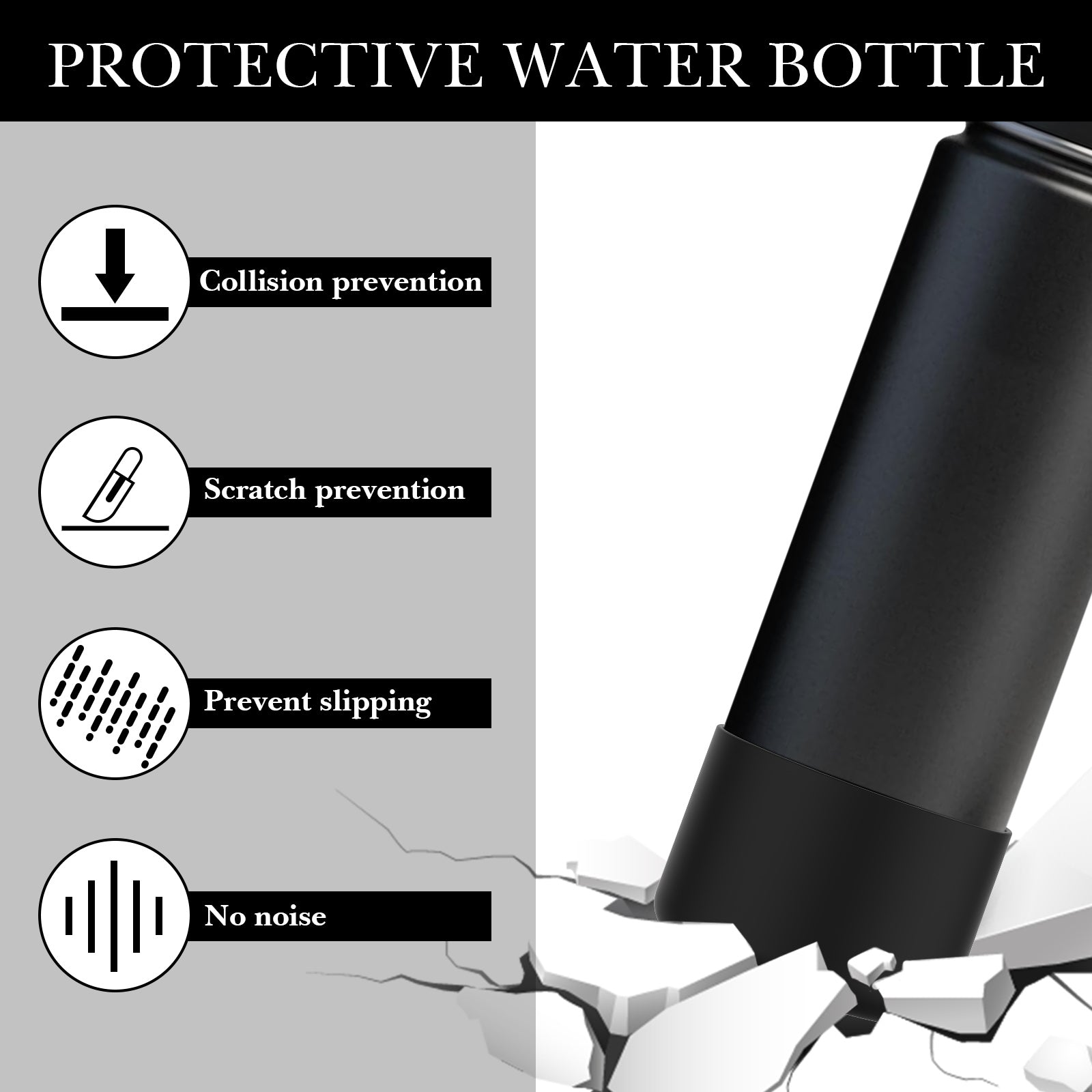 Linkidea 2 Pack Water Bottle Boot Compatible with IRON °FLASK Wide/Narrow Mouth 12oz/14oz/16oz/18oz/20oz/22oz/24oz, Silicone Bottle Bottom Sleeve Cover Bumper Protector (Black)