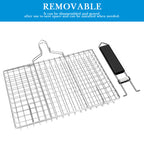 Linkidea Square Portable BBQ Grill Basket, Stainless Steel Fish Barbecue Accessories with Removable Secure Locking Handle, Picnic Grill Rack for Outdoor Cooking Vegetables Fishes Shrimp