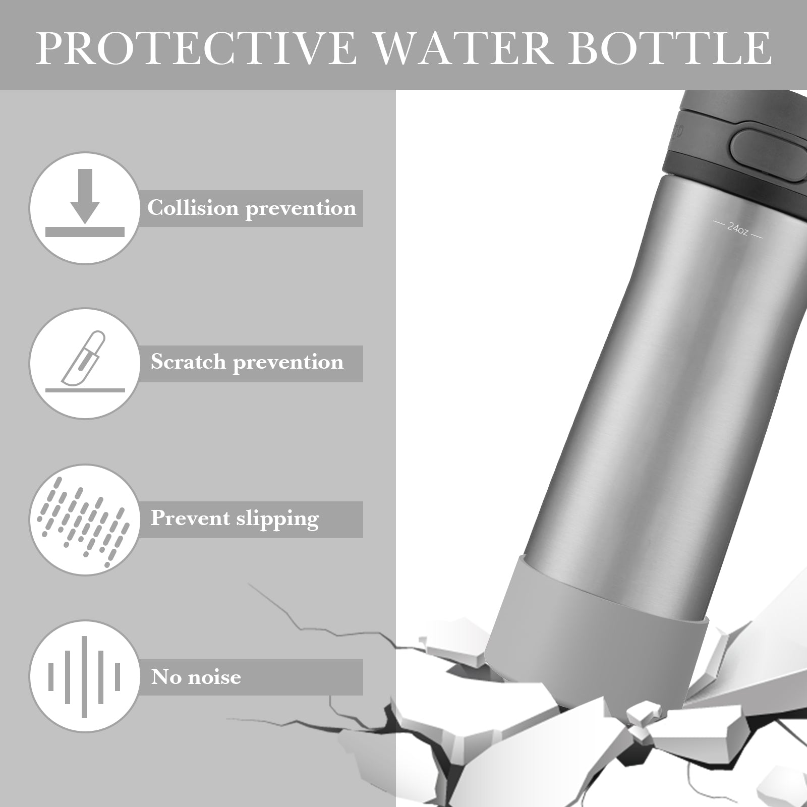 Linkidea 2 Pack Water Bottle Boot Compatible with Contigo Jackson Chill 2.0 20oz/24oz, Cortland 24oz, Silicone Anti-Slip Bottle Bottom Bumper Protector (Grey)