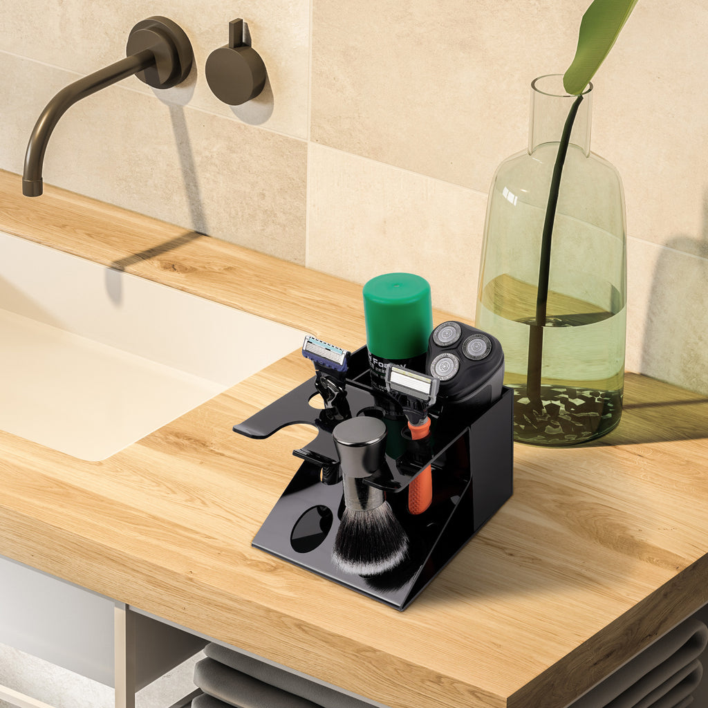Linkidea Electric Shaver and Razor Stand, Shaving Gel Organizer Holder, Compatible with GilletteLabs Exfoliating Bar, Heated Razor, ProGlide Shield Power (Black)