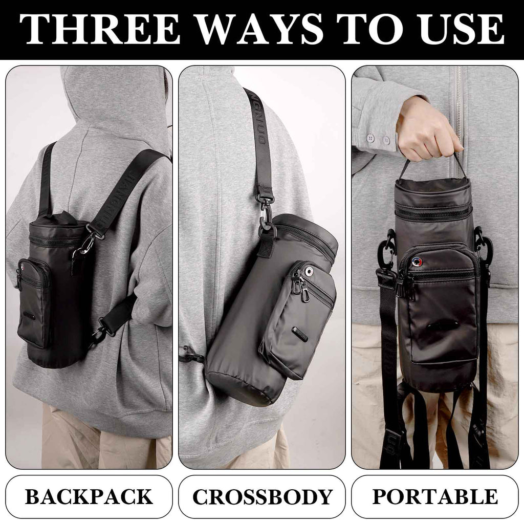 Linkidea Water Bottle Carrier with Strap Compatible with Nalgene Sustain Tritan 48oz, CamelBak, Thick Sports Waterbottle Sling Bag Holder, Shoulder Strap with Phone Pocket, Black