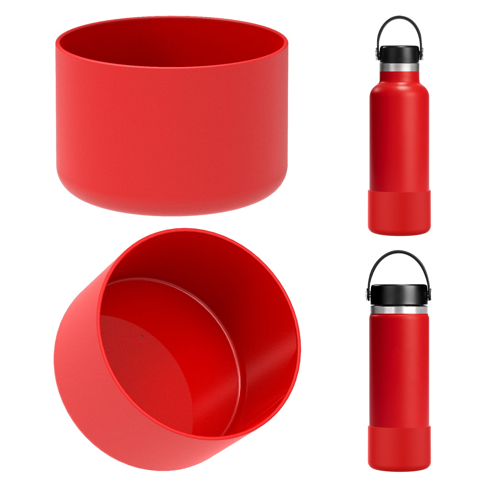 Linkidea 2 Pack Water Bottle Boot Compatible with Hydro Flask Wide Mouth 12oz/14oz/16oz/18oz/20oz, Silicone Bottle Bottom Sleeve Bumper Protector (Red)