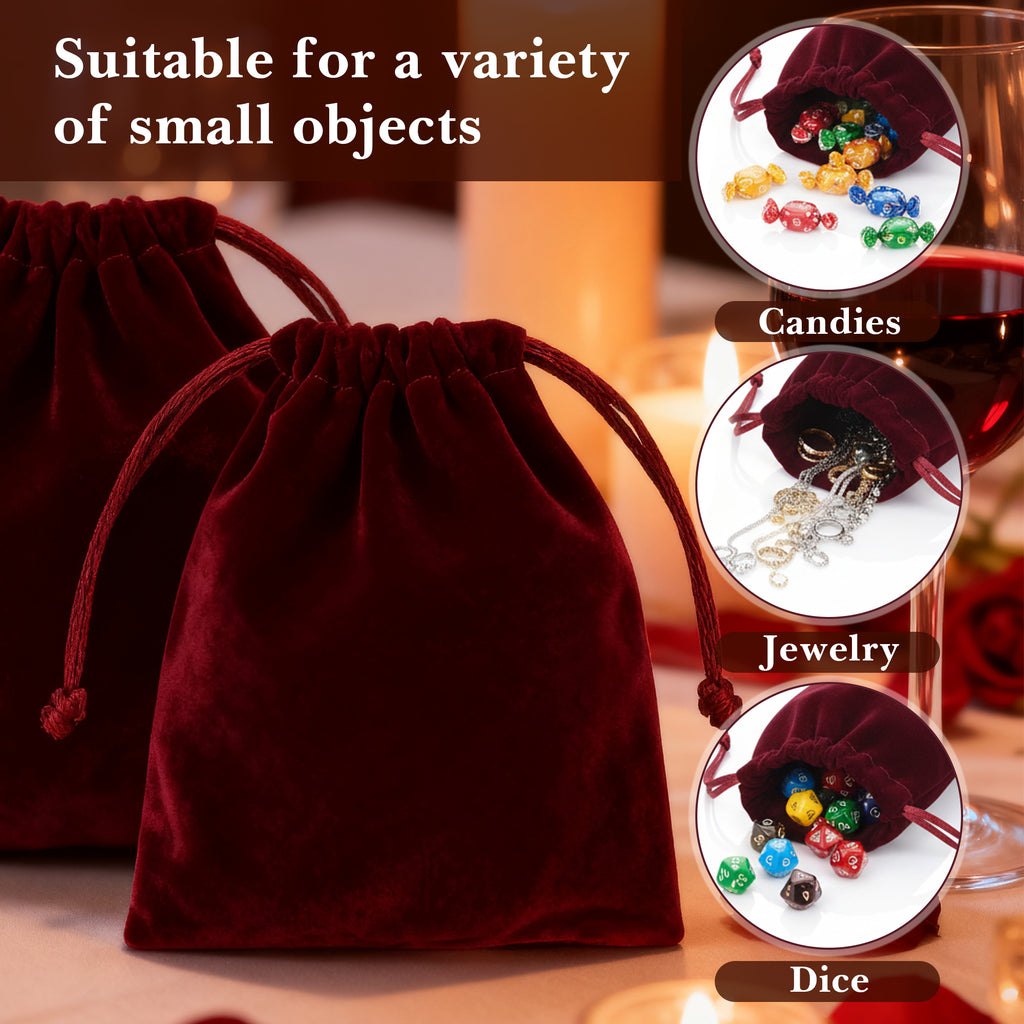 Linkidea 25 Pcs Velvet Drawstring Bags, Burgundy Small Gift Pouches for Jewelry, Candy, Wedding, Luxury Gift Pouches for Favors, Party, Christmas Packaging