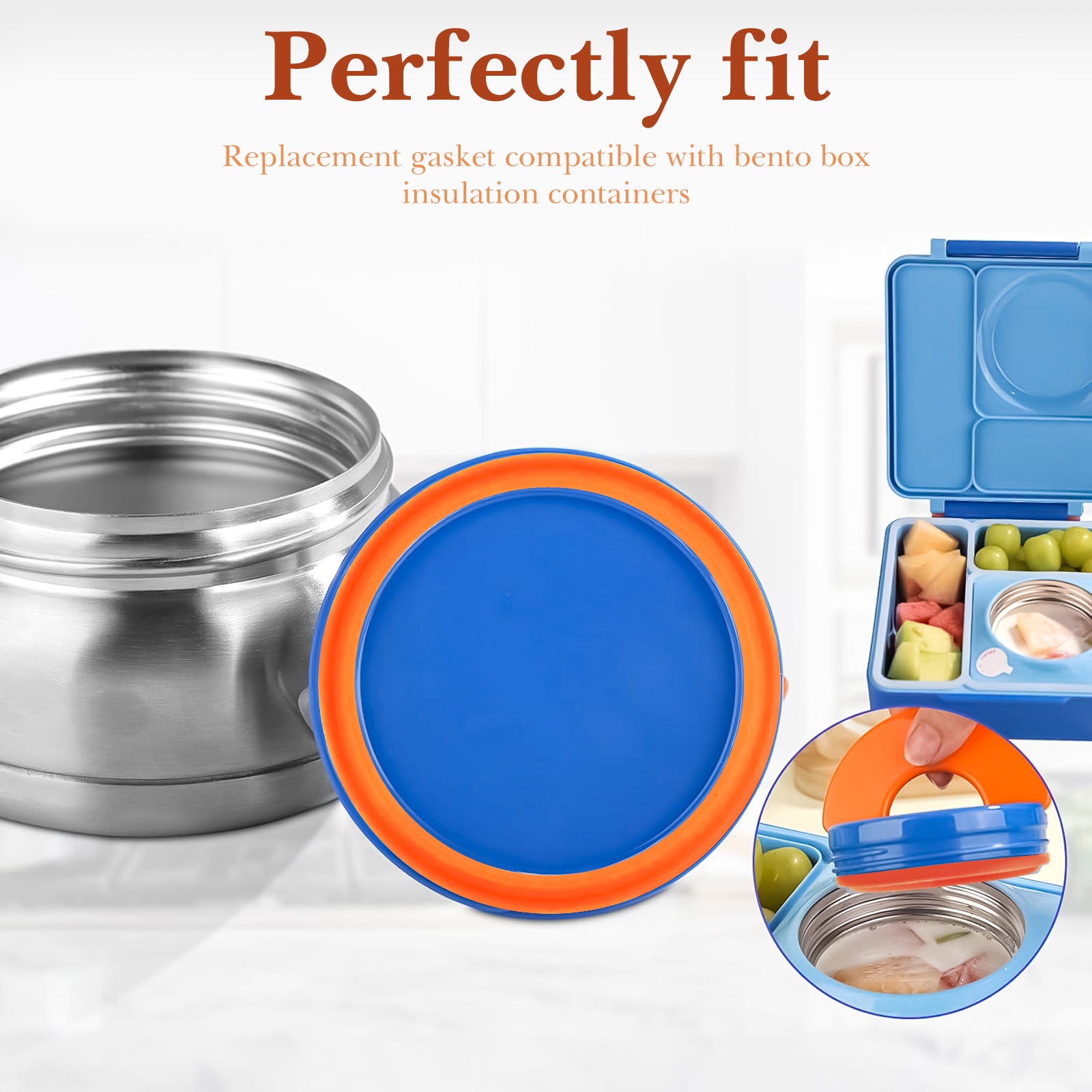 Linkidea 6 Pcs Silicone Seal Replacement, Round Exact Fit Lid Seal Gasket Compatible with OmieBox, Leakproof Food Safe Parts & Accessories for Bento Box (Orange)