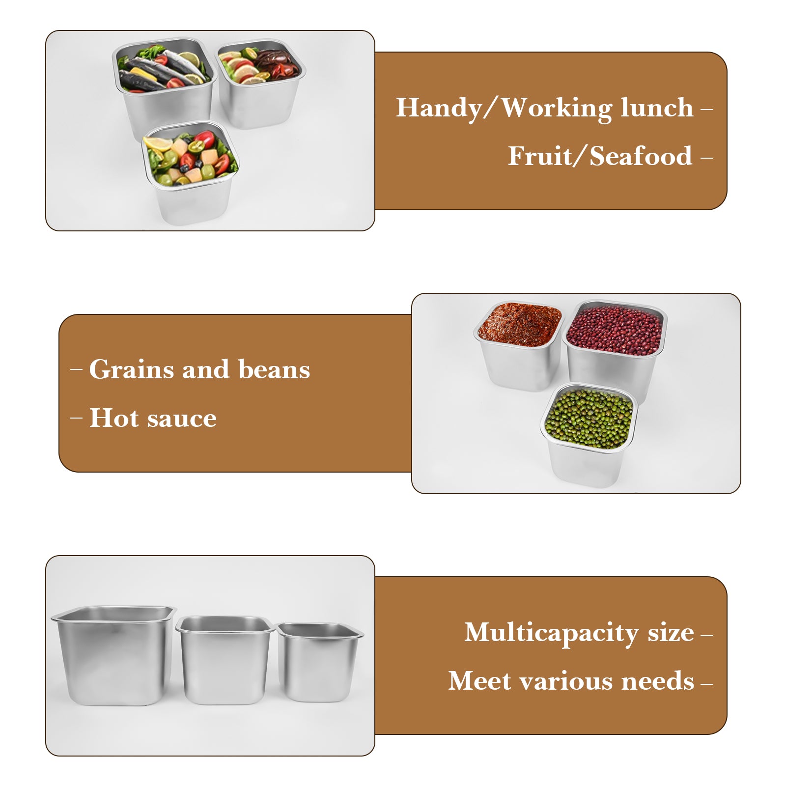 Linkidea 3 Pcs Stainless Steel Food Storage Containers Set, Metal Meal Prep Containers-Stackable Storage Containers with lids, Freezer to Oven Safe