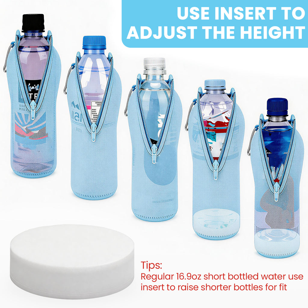 Linkidea 2 Pack Disposable Water Bottle Sleeve Compatible with Smartwater 16.9/20 Fl Oz, Evian 16.9 Fl Oz, Insulated Neoprene Bottled Water Cover Holder with Lockable Zipper, Light Blue