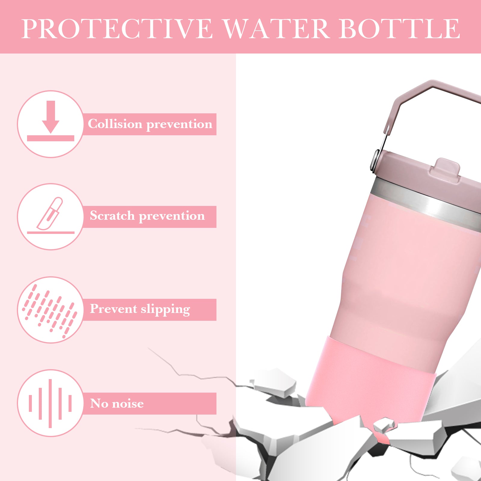 Linkidea 2 Pack Water Bottle Boot Compatible with Stanley Quencher H2.0 20oz/30oz/40oz, IceFlow Flip 20oz/30oz, Silicone Water Bottle Bottom Sleeve Cover Bumper Protector (Light Pink)