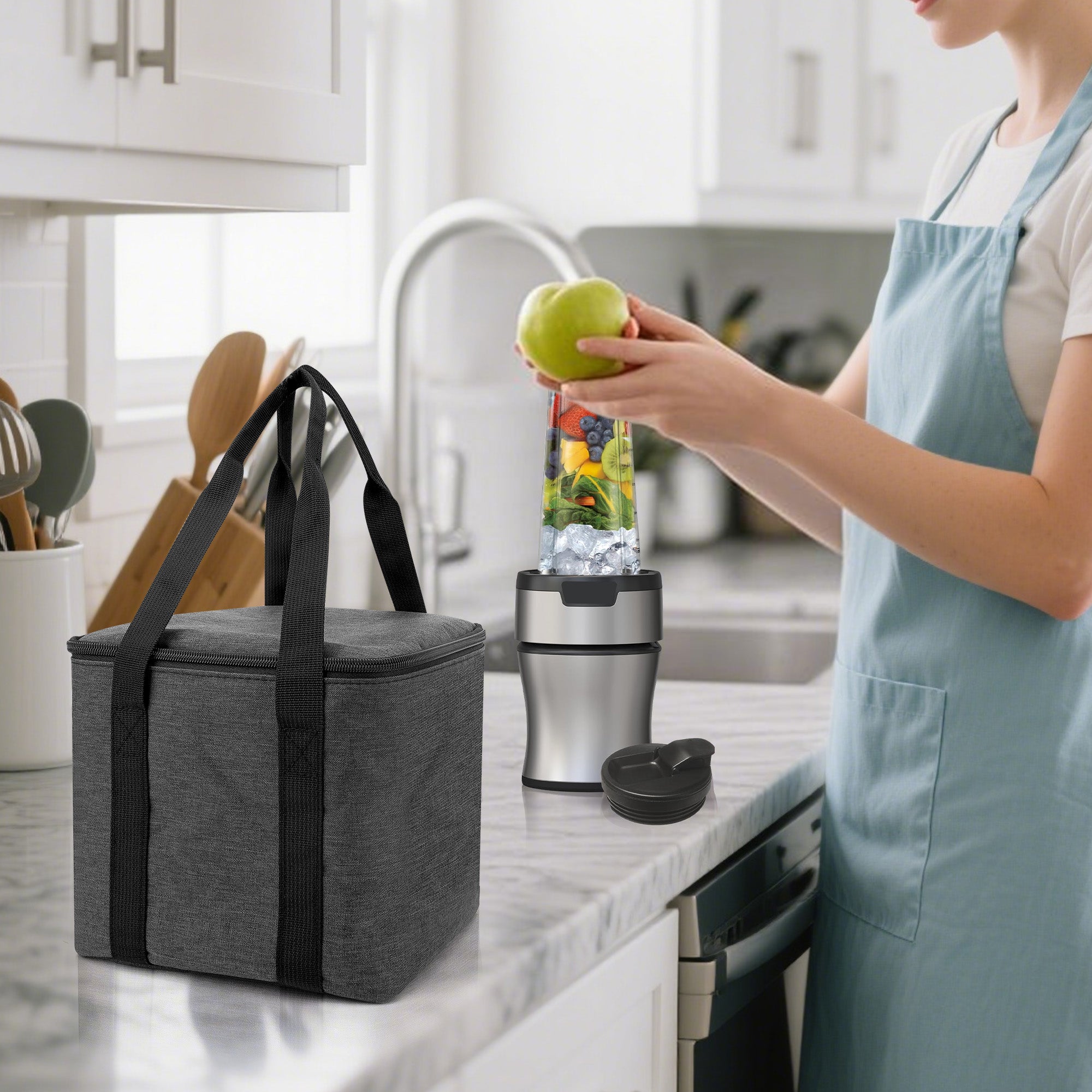 Linkidea Large Blender Storage Bag, Portable Carrying Bag with Hand Strap, Double Zipper Organizer Compatible with Ninja, Fits to Model QB3001SS (Grey)