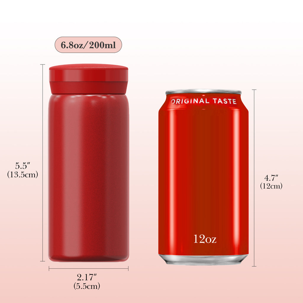 Linkidea 6.8oz (200ml) Mini Water Bottle, Vacuum Insulated Stainless Steel Bottle for Hot & Cold Drinks, Spill-Proof Small Bottle Fit Handbag, Purse and Pocket (Red)