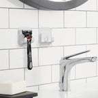 Linkidea 2 Pack Self-Adhesive Razor Holder Hook, Shower Razor Holder Storage for Bathroom, Compatible with Vikings Blade the Chieftain, Merkur Classic MK-23C (White)
