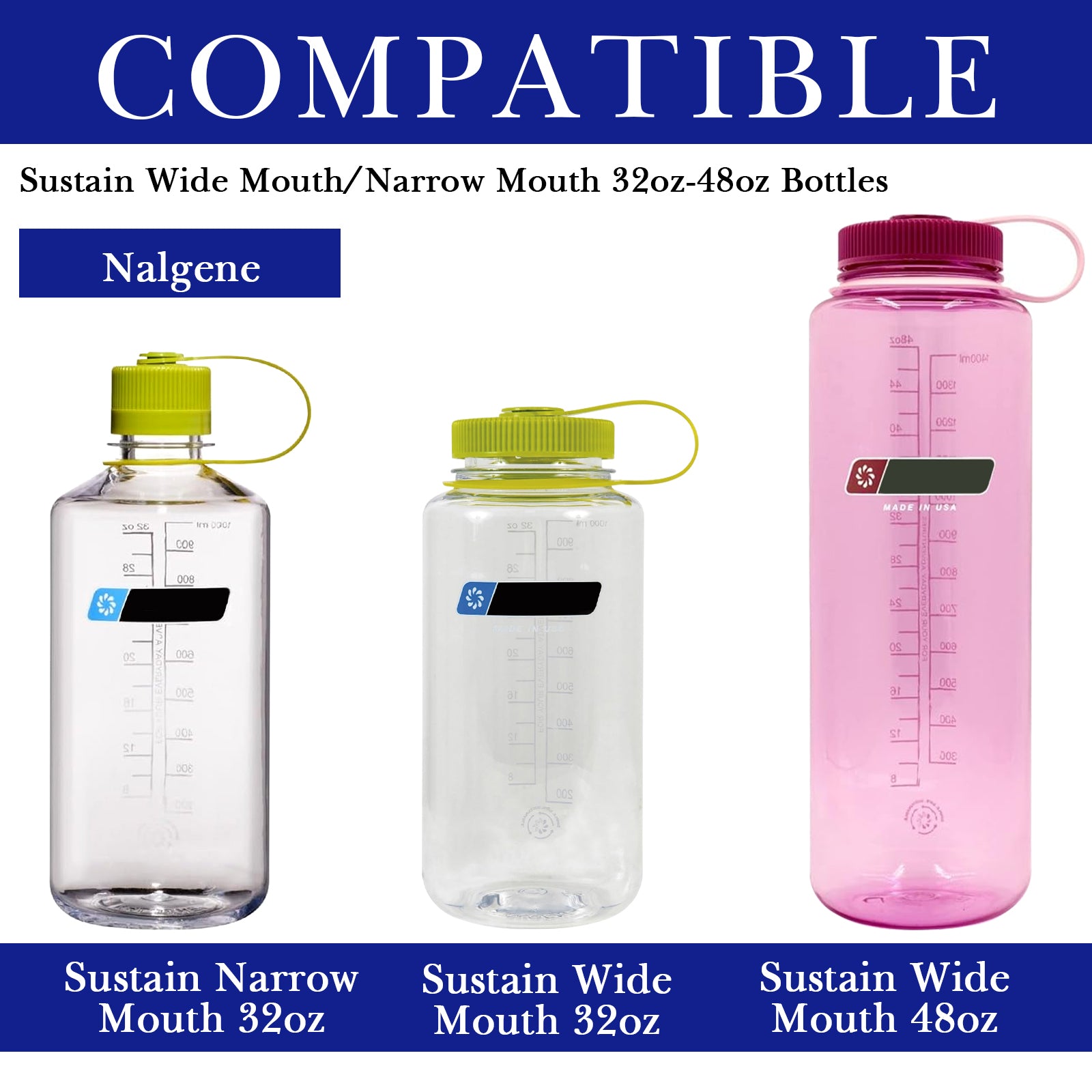 Linkidea 2 Pack Water Bottle Boot Compatible with Nalgene Sustain Wide Mouth 32oz/48oz, Narrow Mouth 32oz, Silicone Anti-Slip Bottle Bottom Bumper Protector (Navy Blue)